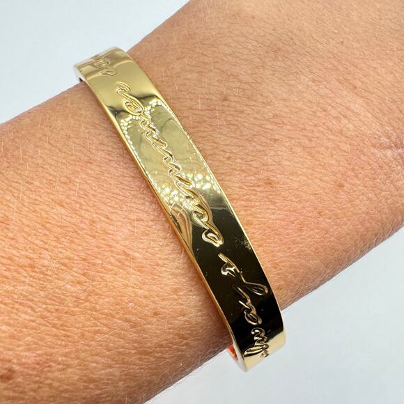 Lilly Pulitzer It’s Always Summer Somewhere Gold Tone Pink Tassel Cuff Bracelet - Picture 10 of 14